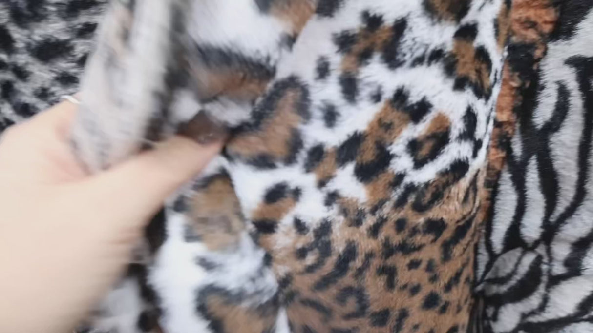 Leopard Print Faux Fur Fabric – Soft Short Pile (#FF10) By the Yard