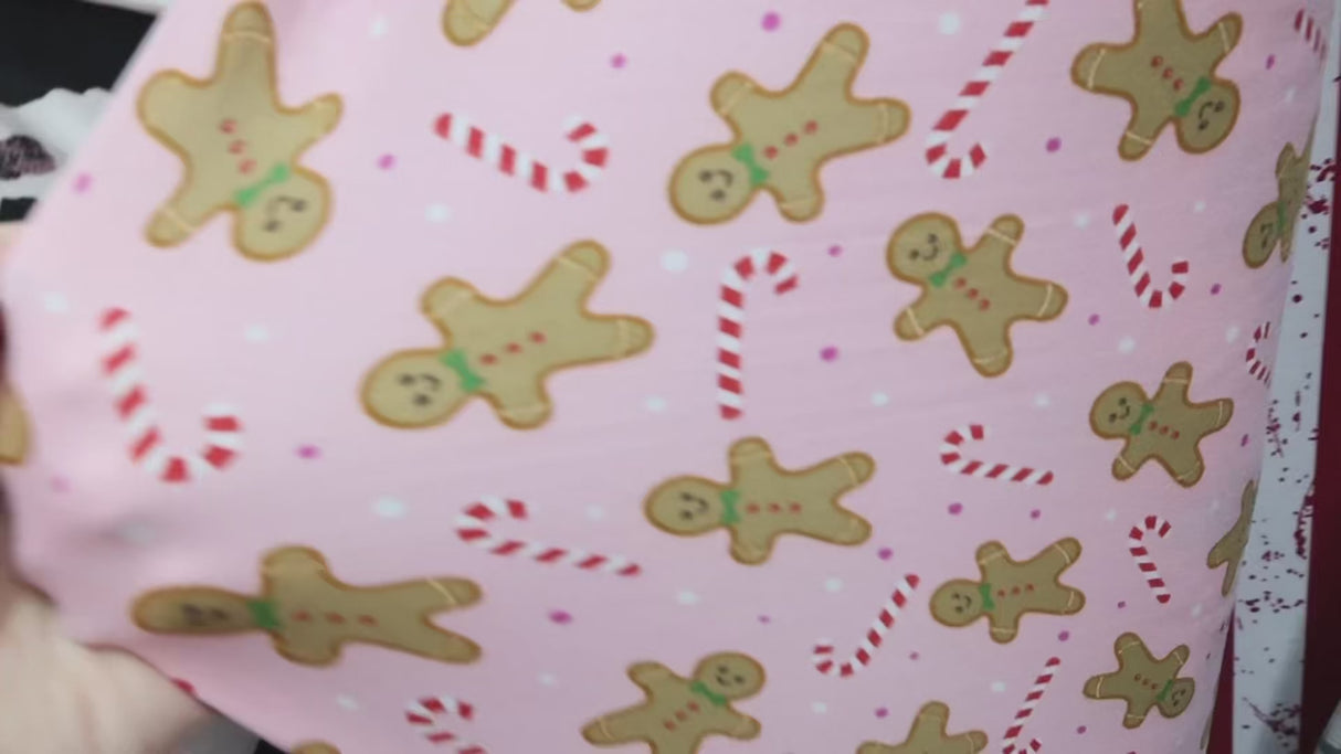 Double Brushed Jersey Knit Fabric/Gingerbread & Candy Cane Print(#IT604) - By The Yard