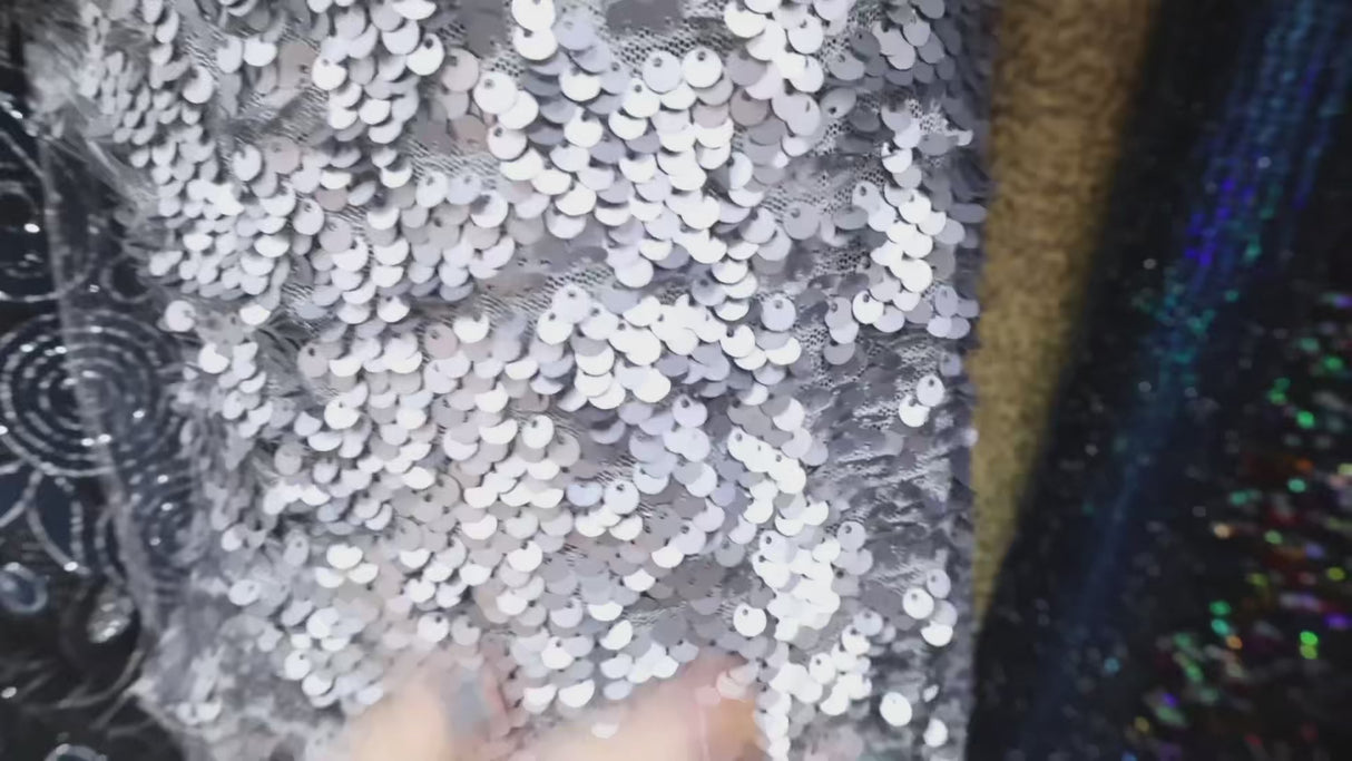 Allover Silver Sequin Lace Fabric(#SPI04)By Yard