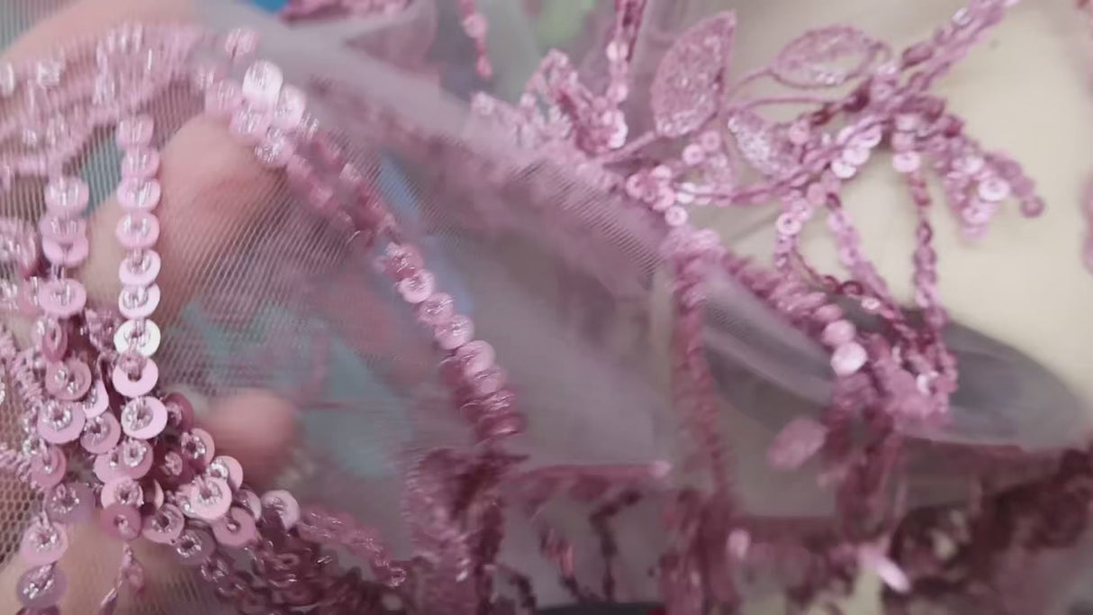 Royal Baroque Stretch Sequin Mesh Fabric (2 Colors, Pink & Gold) - By the Yard