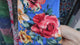 Double Brushed Jersey Knit Fabric Blue & rose pattern(#IT617) - By The Yard