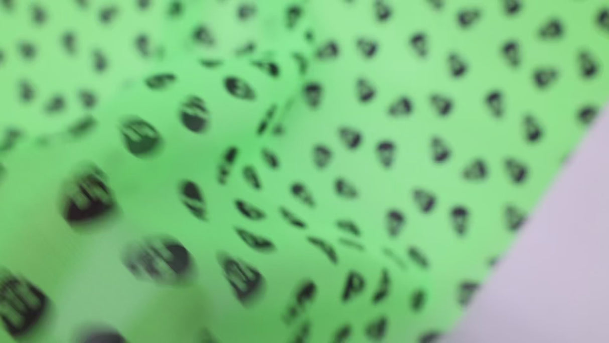 Fluorescent Green Skull Print Chiffon(#FC01) by Yard