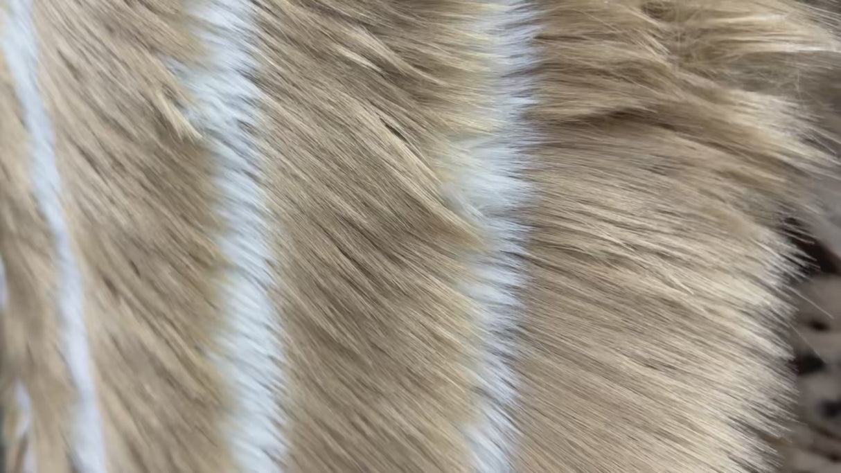 Faux Fur Fabric – Beige & White Stripe(#FF03) by Yard