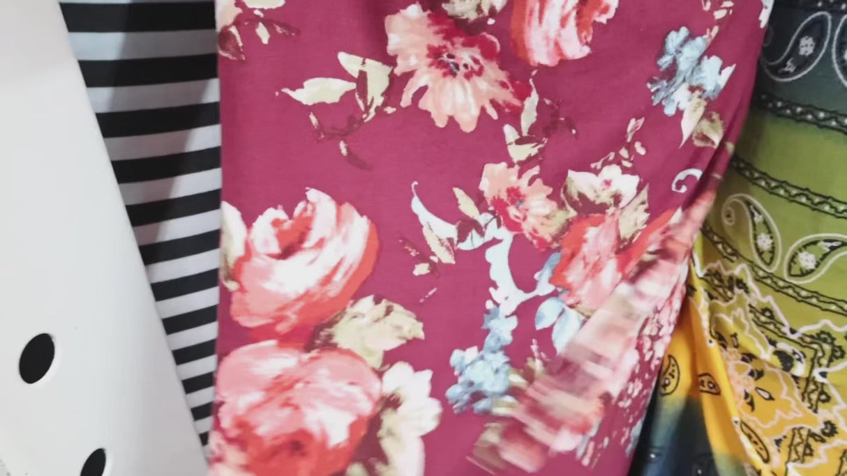 Double Brushed Jersey Knit Fabric Floral Rose Print(#IT608) - By The Yard