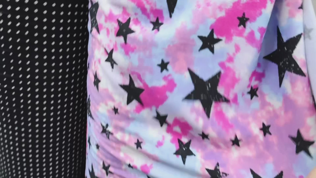 Double Brushed Jersey Knit Fabric/Black Star Pattern(#IT621) - By The Yard