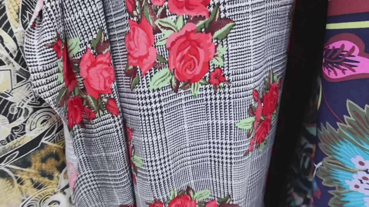 Double Brushed Jersey Knit Fabric/Plaid and rose pattern(#IT613) - By The Yard