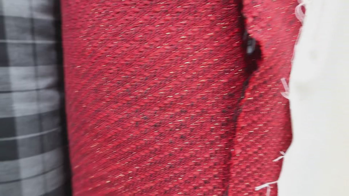 Red Black Tweed Textured Woven Fabric – By the Yard
