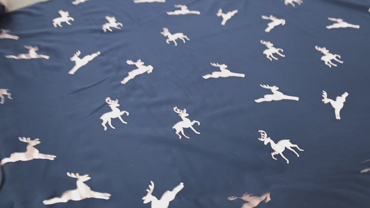 Christmas Metallic Deer Print Spandex Fabric(#CCD01)By Yard