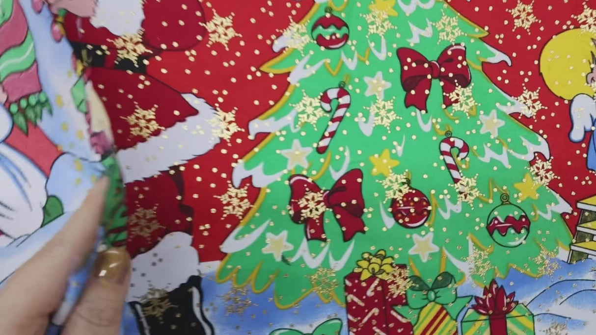 Christmas Polyester Fabric – Santa&Tree Design(#CCP04) By Yard