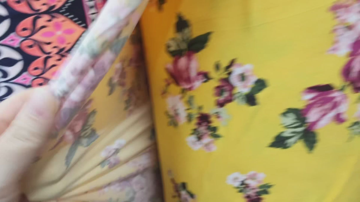 Double Brushed Jersey Knit Fabric/Yellow Floral Bouquet(#IT610) - By The Yard