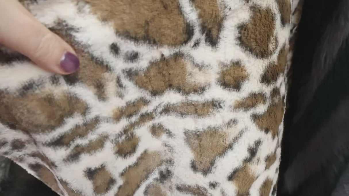 Leopard Print Faux Fur Fabric – Camel Brown & Ivory (#FF15) By the Yard