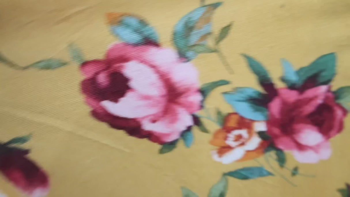 Jersey Knit Fabric/Yellow Red Flower(#IT619) - By The Yard