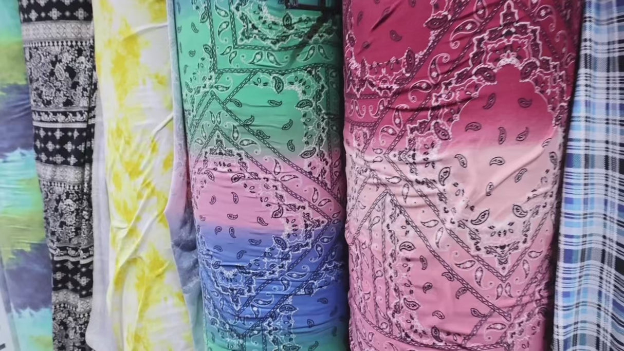 Double Brushed Jersey Knit Fabric/Paisley Bandana Print Fabric (4 Styles) - By the Yard