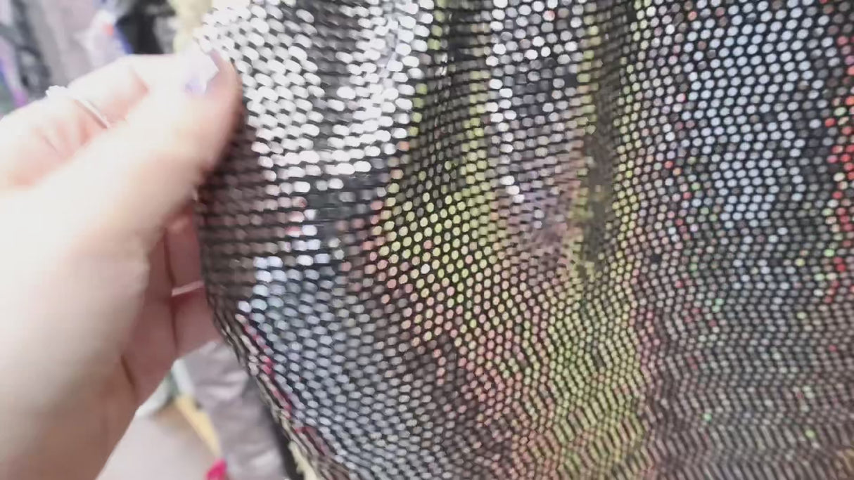 Black Holographic Mirror Sequin Mesh Fabric(#SPI18) By the Yard