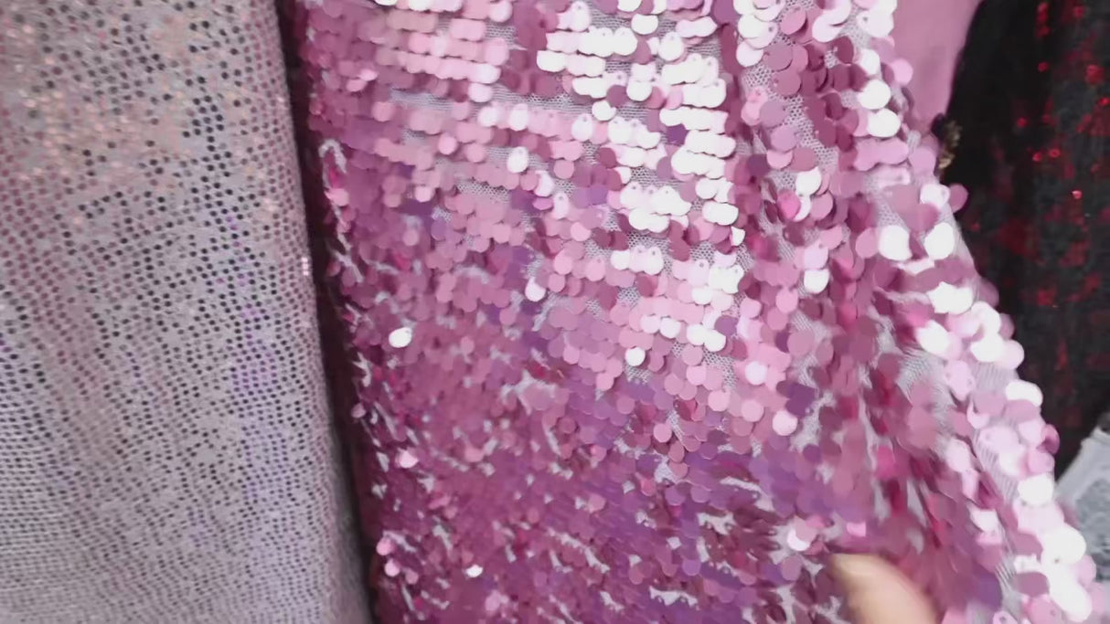 Allover Matte Pink Sequin Lace Fabric – Subtle Sparkle(#SPI05)By Yard