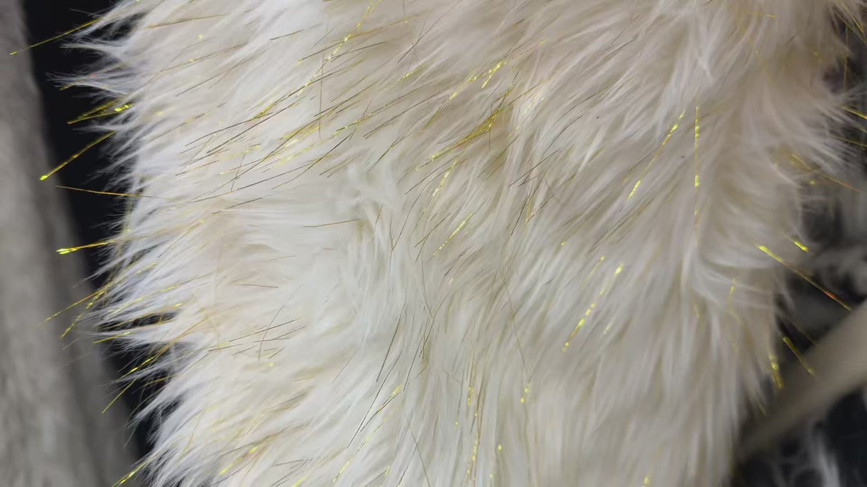 White with gold thread accents Faux Fur Fabric(#FF04) by Yard