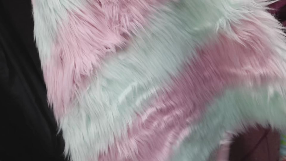 Faux Fur Fabric - Pastel Striped (Pink & Mint) (#FF07) By the Yard