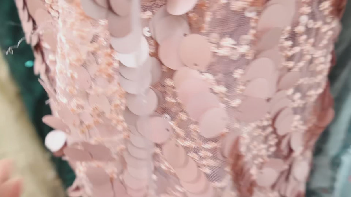 Rose Gold Oversized Sequin Mesh Fabric – Approx. 3/4" Sequins(#SPI02)By Yard