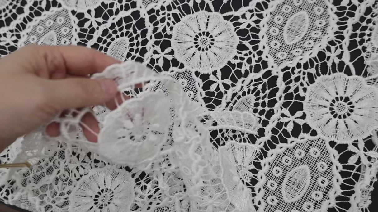 Embroidered Lace Fabric –White(#ELA01)/By Yard