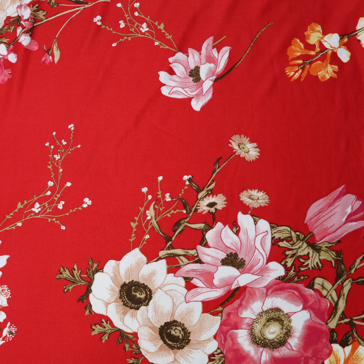 Red Floral Double Brushed Poly Spandex Jersey Knit Fabric – By the Yard