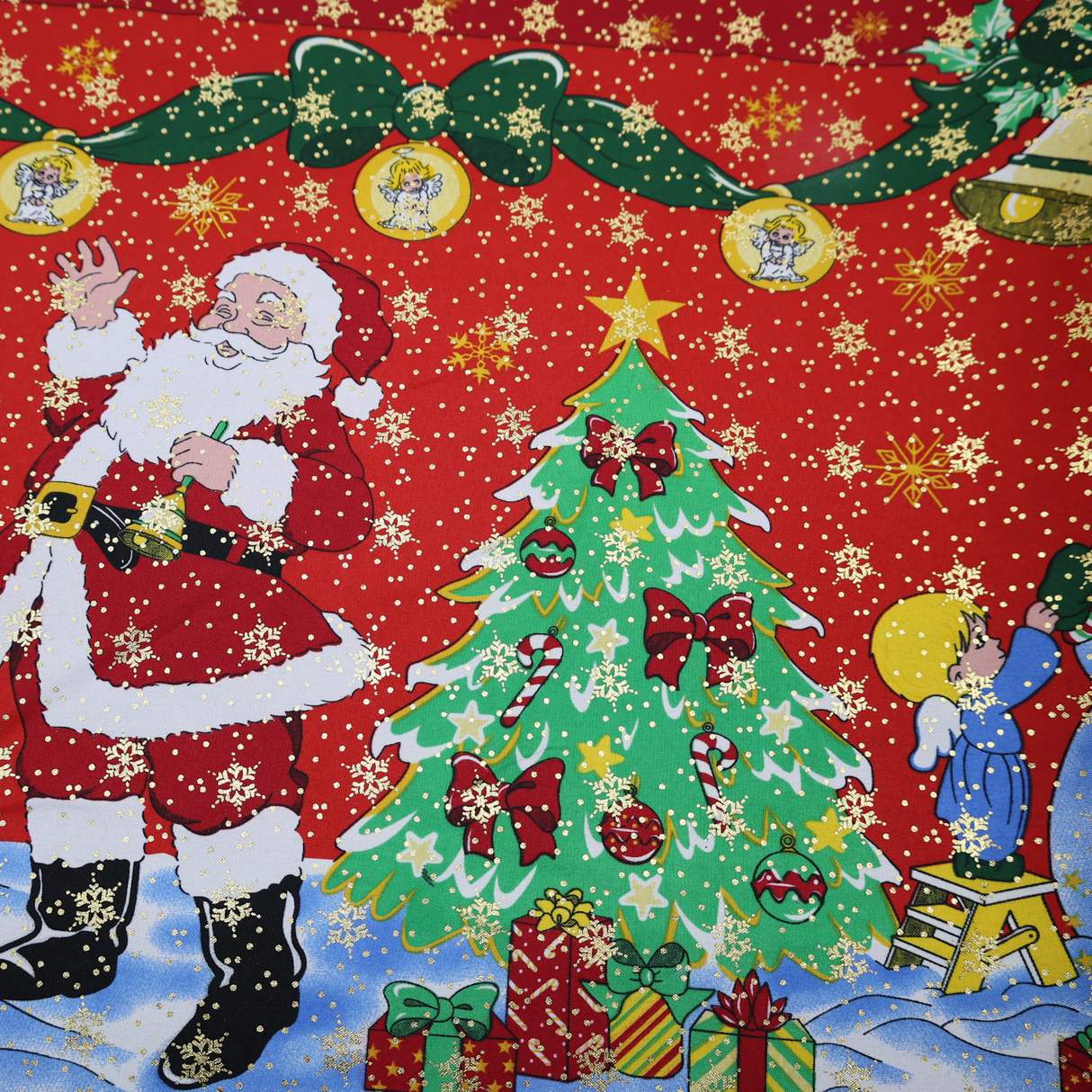 Christmas Polyester Fabric – Santa&Tree Design(#CCP04) By the Yard