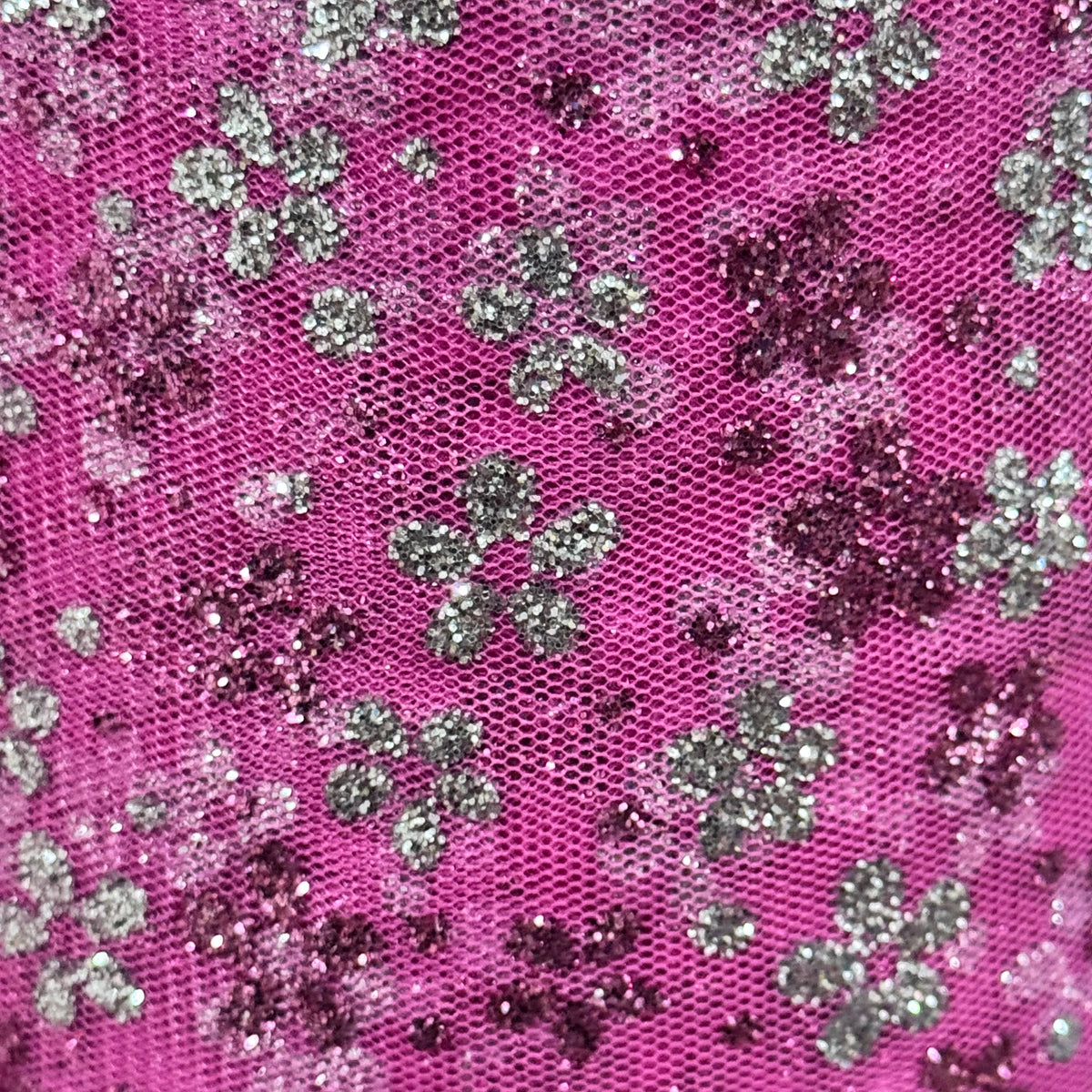 Glitter Floral Tulle Mesh Fabric – Sparkling Flower & Dot Pattern for Dresses, Costumes, Crafts & Event Decor - By the Yard