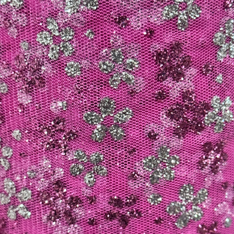 Glitter Floral Tulle Mesh Fabric – Sparkling Flower & Dot Pattern for Dresses, Costumes, Crafts & Event Decor - By the Yard