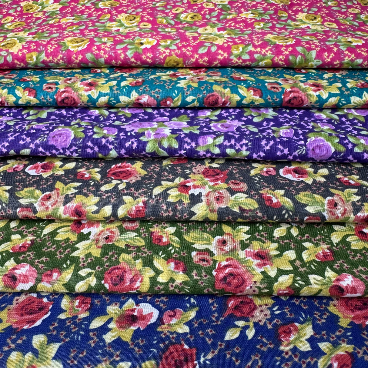 Cotton-Poly Blend Fabric, Vintage Garden Rose Pattern(6 Styles) - By the Yard