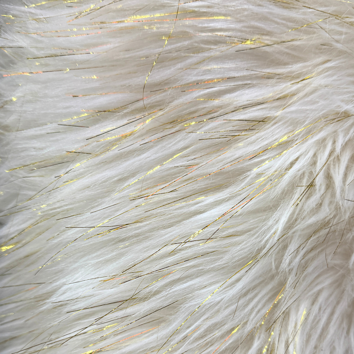 White with gold thread accents Faux Fur Fabric(#FF04) by Yard