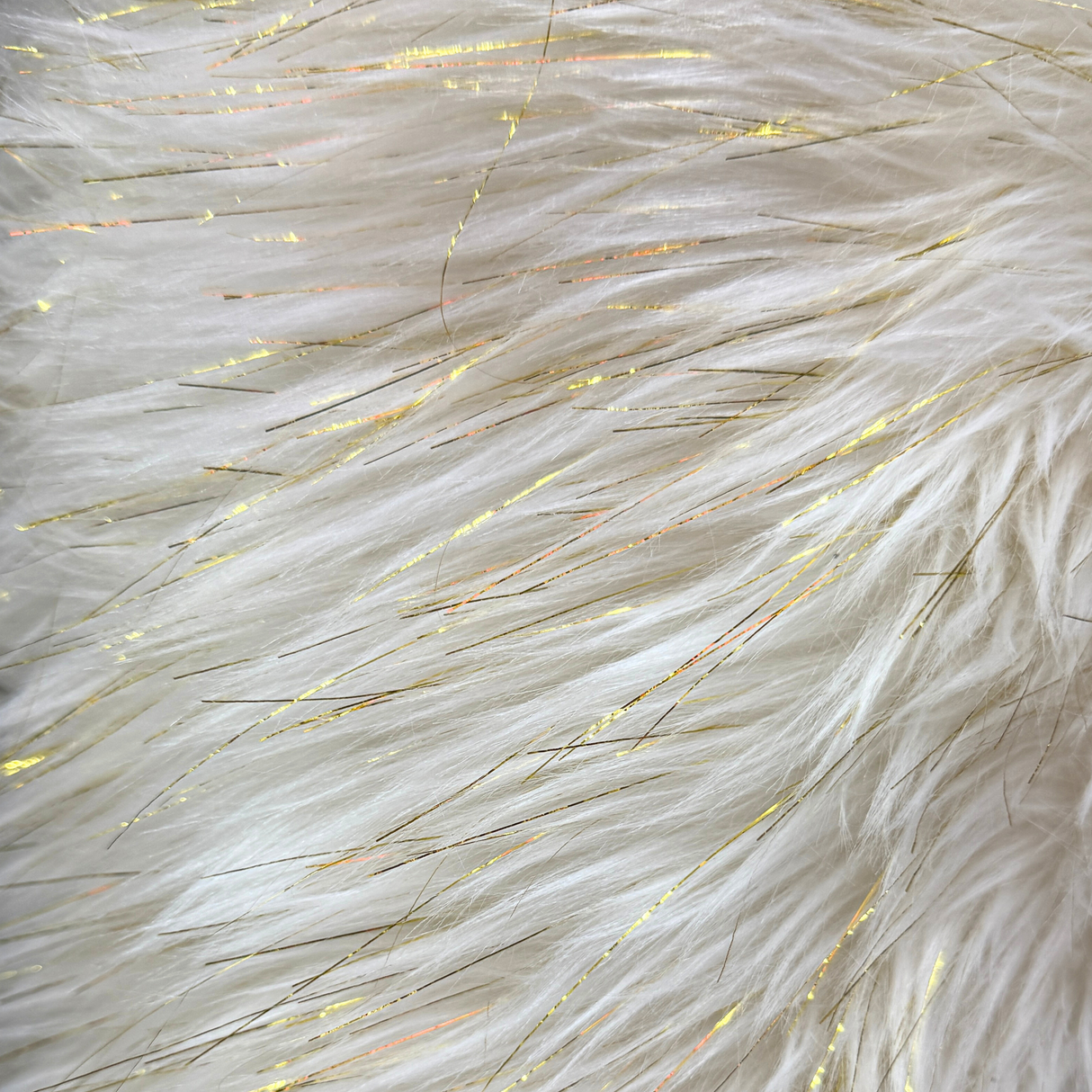 White with gold thread accents Faux Fur Fabric(#FF04) by Yard